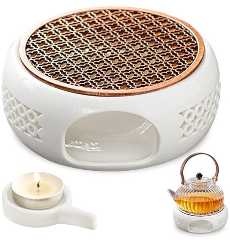Scalda Teiera, Fornellino per Teiera in Ceramica con Portacandela Tappetino Termico Base per Teiera Cava Design Intagliato Fornelli da Tè per Conservazione del Calore di Tè Caffè