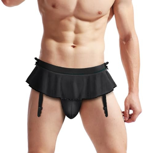 NLAND Tanga para Hombre Ropa Interior Slips Transpirable Tanga T-Back Sexy Lenceria Jockstrap Suspensorio G String con Liguero(Negro)