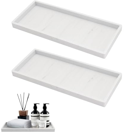 2 Stück Badezimmer Tablett Organizer, Deko Tablett Rechteckig, Silikon Ablageschale Schminktisch Deko Tablett, Marmortablett, Home Dekoration Tabletts für Badezimmer, Küchen und Toiletten (Weiß)