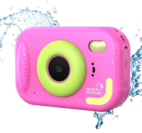 Ukuu Caméra sous-marine 20 MP pour enfant Écran 2,4 et carte SD 32 Go 1080P HD Appareil photo numérique étanche 10 pieds pour selfie sous-marin, natation, plage, parc aquatique - Rose
