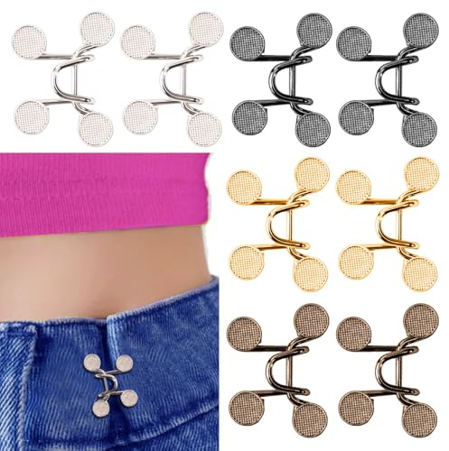 keepsweat 8 Set Pant Waist Tightener,Adjustable Jeans Pants Clips to Tighten Waist Buttons for Loose Jeans No Sewing Button Make Waistband Smaller Tightener for Women and Men(4 Colors)
