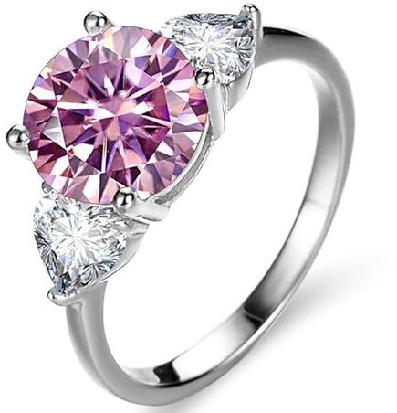 3ct D färg VVS1 Moissanite förlovningsring for kvinnor 925 sterling silver bröllopsring grön/blå/rosa diamantring med certifikat(Pink,5)