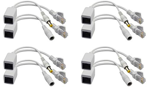 zdyCGTime - Kit iniettore PoE passivo e splitter PoE con RJ45 Ethernet e alimentazione via DC 5,5 x 2,1 mm F/M, 4 coppie, colore: Bianco