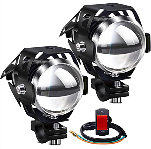 Biqing Phare Moto Feux Additionnels,U5 Phares Avant de Moto Anti Brouillard Projecteur Spot LED Motos 125W 3000LM supplémentaires avec interrupteur pour motos Quad Scooter (Blanc)