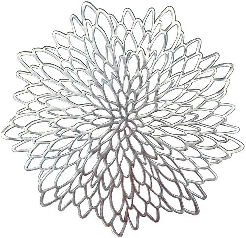 HEYOMART 6er Set Rund PVC Platzset Abwaschbar Platzsets Tischsets Rund, Hitzebeständige 38cm Platzdeckchen Abwaschbar rutschfest Platzteller Silber Ideal für Weihnacht Hochzeit Küche Party, Silber