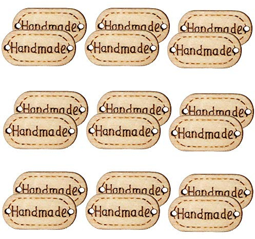 Aweisile Holzknöpfe 200 Stück Handmade Knöpfe Handmade Label Holz Knöpfe Holz Handgemachte Tag Label Runde Form Holzknöpfe mit 2 Löchern zum DIY handgefertigte Kleidung und Gepäckdekoration Zubehör