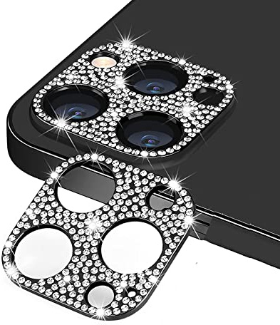 GIOPUEY Crystal Diamond Camera Protector Compatible with iPhone 14 Pro Max, iPhone 14 Pro Camera Lens Protector, BlingBling, Aluminum Alloy, Anti-Fall - black