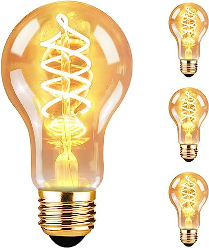 GBLY 3er LED Glühbirne E27 Vintage Lampe - A60 Warmweiß Filament Leuchtmittel 2200K Edison Retro Glühlampe 4W Dekorative Birne Antike Energiesparlampe Beleuchtung für Restaurant Haus Café