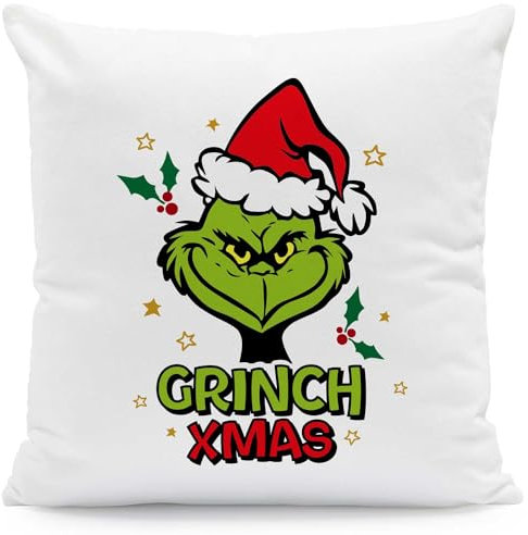 GRAVURZEILE Kissen mit Weihnachtsmotiv - Grinch Xmas - Weihnachtsdeko - Geschenke für Sie & Ihn - Zur Weihnachtszeit zum Wichteln und als Geschenk für Frauen & Männer - Mit Füllung