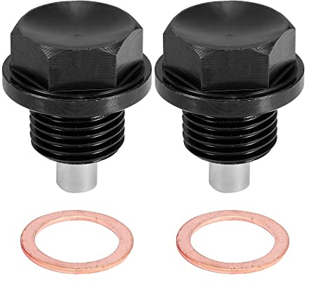 X AUTOHAUX Ölablassschraube M16 x 1,5, magnetische Aluminiumlegierung, Ölablassschraube mit 2 Unterlegscheiben, für Auto, Motorrad, Schwarz, 2 Stück