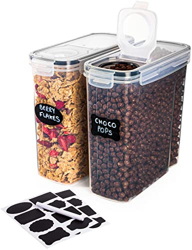 nuovva 4L Cereal Storage Containers Set – 2Pcs Airtight Food Storage Container – Food Grade and BPA Free Dispenser with Flip Top – Kitchen Pantry Organiser – Ideal for Cereal and Cornflakes