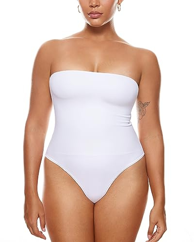 INLYRIC Sexig axelbandslös body för kvinnor Thong Tube Top Off The Shoulder One Piece Leotard Vit 40