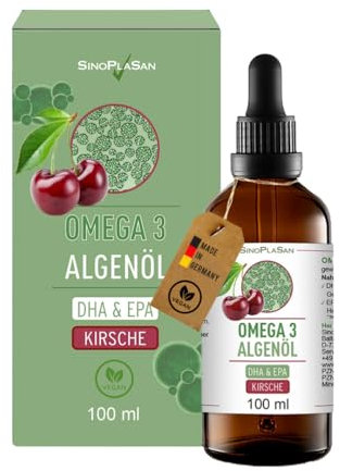 Omega 3 Algenöl mit 998mg DHA & 535mg EPA pro 2.5ml // 100 ml // DIE VEGANE ALTERNATIVE ZU FISCHÖL (Kirsche) Flüssigkeit
