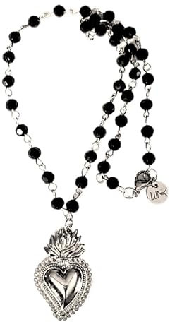 Collana Cuore Sacro Ex Voto Con Perline in Vetro Sfaccettato Con Ciondolo Cuore Sacro Idea Originale per Regalo Cuore Sacro perline vetro 4 mm