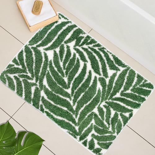 Homantic Tapis Vert de Salle de Bain – Motif Feuille de Jungle Mignon – Décoration SDB 40,6 x 61 cm