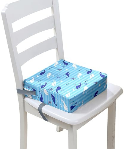 FANSU Kinder Sitzkissen Sitzerhöhung Stuhl, Karikatur Wal Druck Baby Kind Sitzkissen Quadrat Zerlegbar Kleinkinder Esszimmerstuhl ErhöHen Pad Esszimmer Boostersitze (32x32x8cm,blau 1)