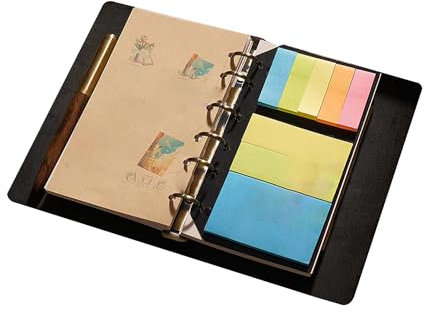 KISSKI·H Olvido Personalisiertes A7-Leder-Tagebuch für Herren, 6-Ringbuch, nachfüllbar, kleines Taschennotizbuch, graviertes Reise-Notizbuch für Tagebuch/Schreiben, personalisierbar, Schwarz