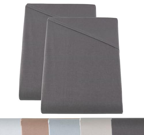 BaSaTex Bettlaken, 2er Pack, 150x250, Anthrazit | 100% Baumwolle, Klassisches, Betttuch, Leintuch, Haustuch ohne Gummizug