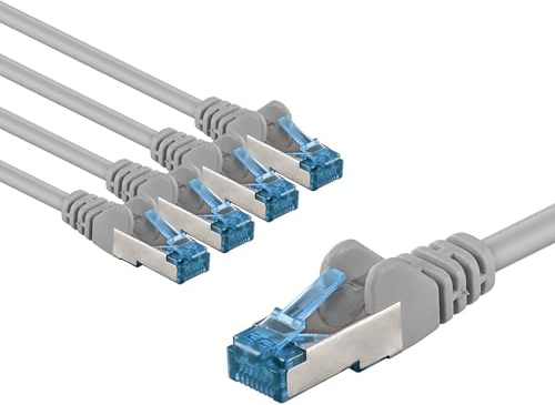 goobay 66020 CAT 6A Network Cable Set of 5/Patch Cable Shielded S/FTP/CU Ethernet Cable, PiMF, LSZH/Cat 6a Cable with 10Gbits / Grey / 5x 5m