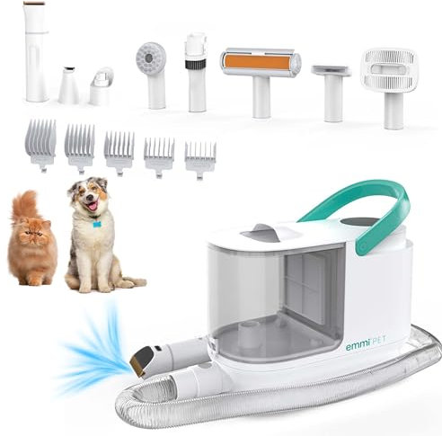 Emmi-pet Grooming Kit Pro – 8in1 Hundeschermaschine mit Staubsauger – Schermaschine, Kamm & 8 Profi-Bürsten – 3 Saugstufen für Hunde & Katzen – Krallenpflege & 3L Staubbehälter – Leise & effizient