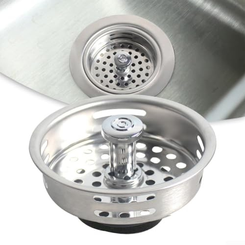 85mm Kitchen Sink Plugs, Stainless Steel Kitchen Sink Basket Strainer Drain Stopper with Washer Sink Drain Filter for Kitchen Plugs Bathroom