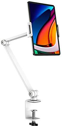 BEWISER Tablet Halterung Tisch-Halterung Ständer für iPad,Handyhalterung Tragbare Monitor-Schreibtischhalterung,Kompatibel mit 4,7–15,6 Zoll Bildschirm, Kindle, Fire HD, Switch,Weiß
