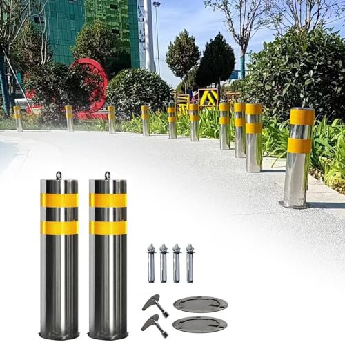 Warnkegel, Verkehrskegel, Verkehrsleitpfosten 50–60 cm hoch, abnehmbare Sicherheitspollerstange for Einfahrten, gelbe und silberne Parkpollersperre mit Ankerbolzen (Farbe: B x H, Größe: 17 x 60 cm (6