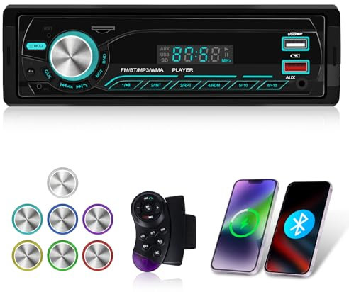 Autoradio 1 Din - Autoradio Bluetooth con Radio FM, Posizione APP, Memoria di Spegnimento, Assistente Vocale, SWC, Ingresso Disco AUX/TF/USB + Controllo Del Volante