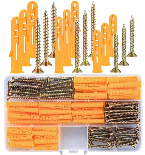 160Pcs Screws & Wall Plugs Set M6/M8 Masonry Fixings Kit | Wall plugs and screws80 screws+80 plugs Expansion curve design,strong grip brick,concrete, plasterboard with cross-slot head