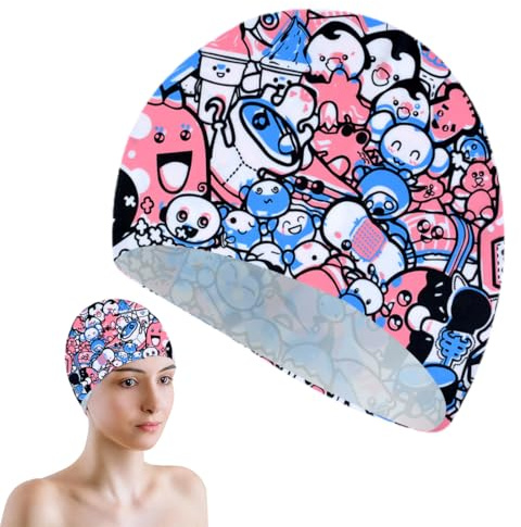 OHREN Bonnet de Bain Enfants Cheveux Long, 1 pièce Cartoon Créatif, Étanche Élastique, Piscine, Fille, 100% Silicone, Qualité Supérieure, Extensible Confortable