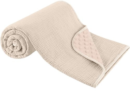 Susurration Coperta in cotone per neonati, morbida coperta per gattonare, 75 x 100 cm, multifunzione Minky, per bambine e ragazze (beige)