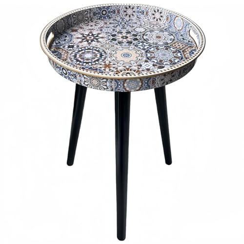Simmer Stone Tavolini rotondi per interni con 3 gambe in legno staccabili, tavolo versatile con vassoio, perfetto per tavolino rotondo da caffè, tè e tempo di relax, 45 cm (Dot Bohemia)