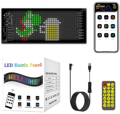 Flexibler LED Anzeigetafel LED Namensschild Programmierbar, Bluetooth Smart App Led RGB Panel für Spielzimmer, Party, Werbetafel, Auto, LKW, Bar, Geschenk (17.3 x 7cm)