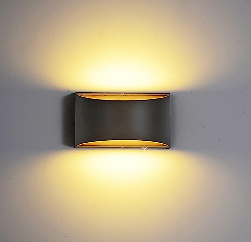 yovurond Wandlampe LED, Weiß Aluminum Modern LED Wandleuchte Innen Licht Up Down Wandlicht für Badezimmer, Wohnzimmer, Schlafzimmer, Flur (Schwarz, Warmweiß Dimmbare)