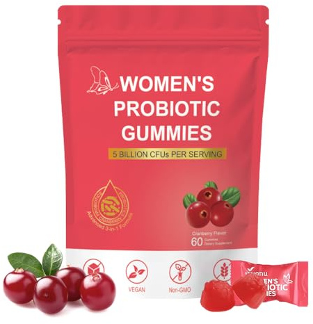 Govixed, gomme al probiotico per donne, equilibrio del PH femminile premium, 5 miliardi di CFU, gusto mirtillo rosso, senza zucchero, vegan, 60 pezzi