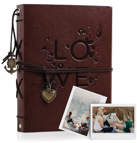 Album Photo en cuir à Personnaliser Livre 27x20,5cm, Album Scrapbooking Livre d'or de Mariage Livre Photo Vintage 60 Pages, Cadeau Noël, D'anniversaire Mariage pour Maman, Femme, Ami (LOVE)