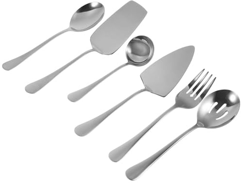 TOYANDONA Set di Posate in Acciaio Inossidabile per Dolci Forchette e Cucchiai, Utensili da Portata Riutilizzabili per Feste e Ristorazione, 6 Pezzi, Facile da Pulire e Impugnare,