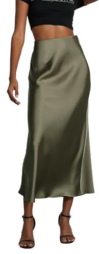 Narecte Women's Skirts Elegant Satin Midi Skirt High Waisted Mermaid Long Skirts for Summer and Fall Dark Green M