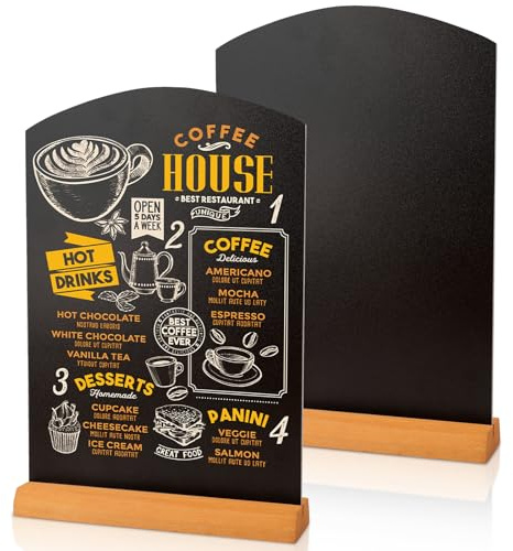 Samamoca 2 Pack Table Top Chalkboard with Plinth,A4 Chalkboard,Tabletop Chalkboard,Menu Chalk Board,Wood, Rustic Brown, A4, 31 X 21 X 5 CM