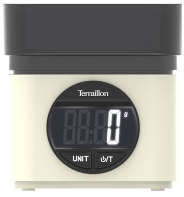 TERRAILLON Mytisk BA22 - Elektronisk köksvåg, ikonisk och retrodesign, 0,7 L integrerad skål, stor LCD-skärm, XXL-nummerdisplay, markafunktion, gräddvit