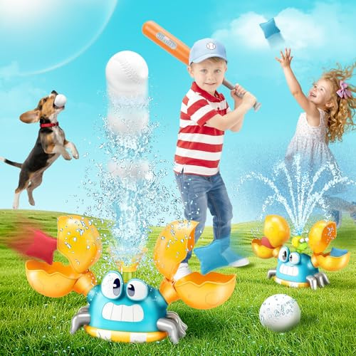 3 in 1 Wasserspiel für Kinder Krabbe mit Spritzfunktion, Sandsackwurf, Baseballspiel, Wassersprinkler mit rotierenden Sprühdüsen den Gartenschlauch für den Sommer im Garten für Jungen Mädchen von 3-12