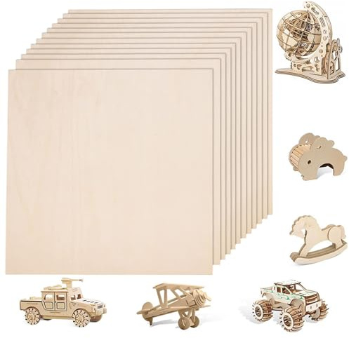 Madera para manualidades, paquete de 12 hojas de tilo de 12x12, madera sin terminar, contrachapada de 2mm para manualidades, pintura, corte, grabado, adornos, hojas