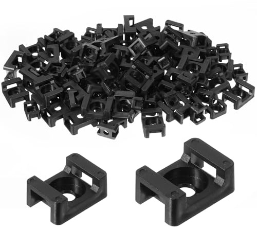 100 Pcs Black Cable Tie Bases, Zip Tie Mounts 4&5 mm Screw Hole Cable Management Clips Black Saddle Type for Securing Cables Wires Cords