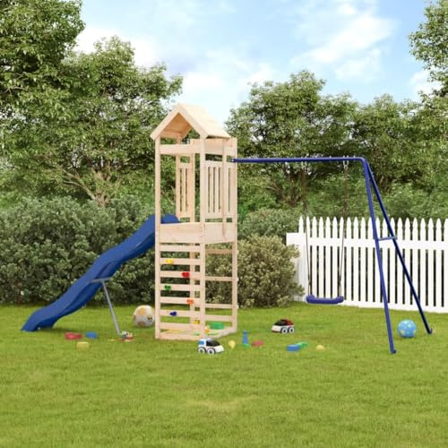 LoogCape Play Tower Made of Solid Pine Wood with Slide Swing Sandpit for Children Garden Outdoor Children's Room 3-8 Years Robust Climbing Frame with Attachment Accessories for Toddlers Girls Boys