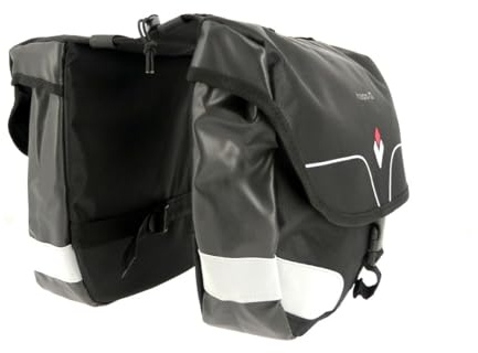 Hapo-G - Sacoche Arrière Double à Pont - Fixation Porte-Bagages, 2 Compartiments 7L, Bandes Réfléchissantes, Système de Fermeture avec Rabat et Boucle