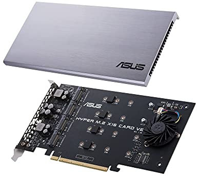 ASUS Hyper M.2 x16 Gen V2 (PCIe 4.0/3.0) - hasta cuatro dispositivos (2242/2260/2280/22110) hasta de 256 Gbps, compatible con RAID PCIe 4.0 NVMe de AMD TRX40/X570 y RAID sobre CPU de Intel