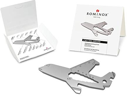 Presentartiklar: ROMINOX nyckelverktyg/Airplane, 18 funktioner, keytool nyckelring flygplan/pilot, multiverktyg i rostfritt stål inklusive funktionsbeskrivning, multifunktionsverktyg, på resor eller