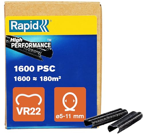 Rapid Zaun-Ringklammern VR22 schwarz, 1.600 Stk. für Maschendrahtzaun | Für Ø 5–11 mm Drähte; kunststoffummantelt; schwarz; 1.600 Stk.; kompatibel mit FP20 & FP222 Rapid Zaunzangen