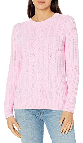 Amazon Essentials Suéter Fisherman de Manga Larga con Cuello Redondo para Mujer (Disponible en Tallas Grandes), Rosa Claro, Talla L