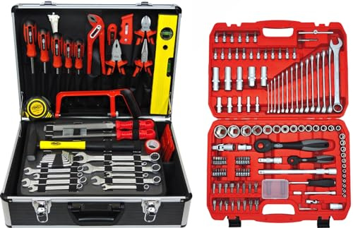 FAMEX 742-46 Werkzeugkoffer bestückt mit hochwertigem Werkzeug-Set und 125-tlg. Steckschlüsselsatz